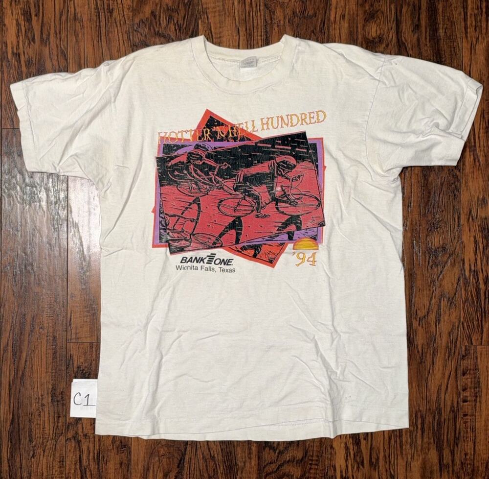 Vintage Hotter Than Hell Hundred ‘94 Single Stitch Bank One T-Shirt XL White